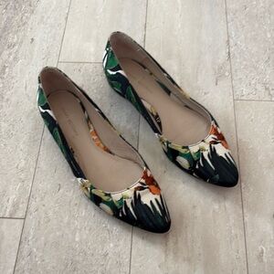 Stuart Weitzman Botanical Tropical Floral Flats Boho Resortwear Green 6